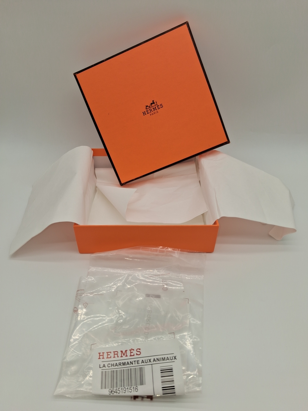 HERMÈS Paris Orange Gift Box 7.5" Square Tissue La Charmante Animaux